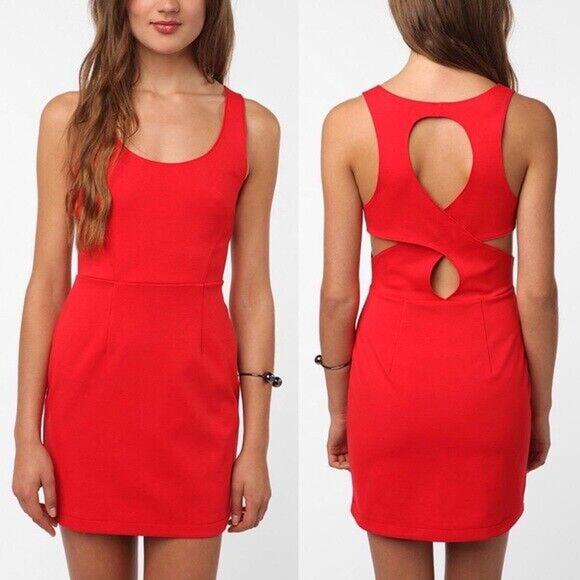 Silence & Noise Seamed Ponte Cut Out Dress Red Urban Outfitters Womens Medium - Picture 7 of 8